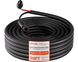 Câble d'Extension Solar VEVOR 9,14 M, 10 Awg, Câble d'Extension d'Énergie Solaire avec Gaine de Protection Ignifuge, Connecteurs Femelle et Mâle, IP67, Câble PV, pour Voiture, Camper, Zwart et Rood
