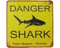 Signs-USA Shark - Plaque murale rétro - Métal - 33x33 cm