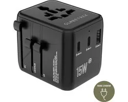 GlobeTrek® Wereldstekker - Reisstekker - 2 USB-C & 1 USB-A - Wereldstekkers - Universele Wereldstekker voor 170+ Landen: Engeland (UK), Amerika (USA), Australië, Japan, Zuid Amerika, Azië, Thailand, Afrika, Europa - Reisadapter