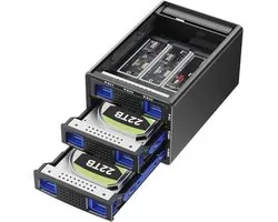 Boîtier hybride 2 HDD RAID 3,5" + 3 disques M.2 NVMe avec ventilateur - Compatible avec 63 To et USB A/C 3.2 Gen 2