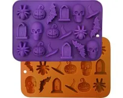 Halloween Molds - Silicone Molds - Chocolate Molds - 2-Pack - 3D Halloween Chocolate - Candy - Gummy Molds - Skull - Pumpkin - Bat - Ghost - Witch Hat - Spider - Tombstone - Shape Molds