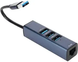 Netwerk Adapter - USB Hub - Internet Verbinding - 4 Poorten Aluminium - 100Mbps 5Gbps - Zilver