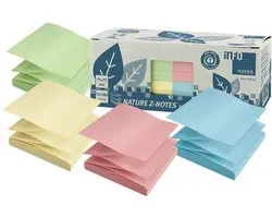 Info sticky notes -Nature - Z-notes - 12 x 100 vel - 75x75mm - geel, groen, roze, blauw - IN-5644-88