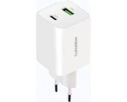 Mobiparts - Chargeur rapide universel QC 45W - 2 Portes (USB-C et USB-A) - Technologie GaN - PD 3.0 - Convient pour Apple iPhone et Samsung