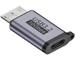 USB-C naar Micro USB-B Adapter – Micro B 3.0 / 10Gbps – Verloopstekker voor Externe HDD & SSD Harde Schijf – Geschikt voor WD My Passport & Seagate – Space Grey