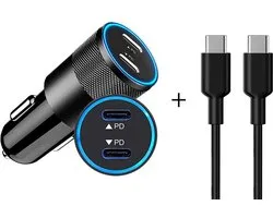 ThunderGold Autolader USB C + USB C kabel - Auto Oplader USB C - Auto Lader - USB Autolader - Autolader USB - Autoladers - Auto Snellader - USB Oplader Auto - Autolader USB C 2 Poorten - Auto Oplader USB