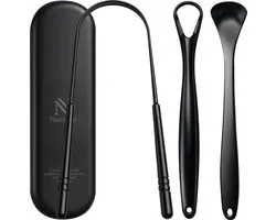 Nuvance Grattoir à Langue Professionnel - Ensemble 3 en 1 - pour l'Hygiène Buccale - Nettoyeur de Langue - Grattoir à Langue - Tongue Scraper - Acier Inoxydable - Zwart