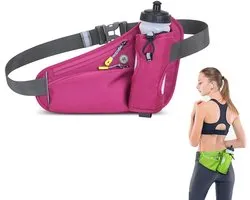 Sport Hardloop Heupband - Hardloopriem met drinkflessen - zonder fles - loopriem voor drinkfles - Drinkgordel - Heuptas - Geschikt voor Hardlopen, Wandelen & Reizen - Heren Damen - roze
