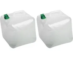EDA Kunststof camping watercontainer/jerrycan - 2x stuks - opvouwbaar - drinkwater - 25 x 25 x 25 cm - 15 liter