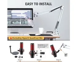HyperX QuadCast S Microfoonarm - Wit Microfoonarm compatibel met