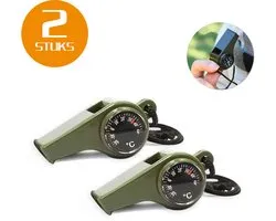 Colorful Sun® 3-in-1 Noodfluit - Met Kompas & Thermometer - 2 Stuks - Luide Alarmfluit 120 dB - Voor Noodgevallen, Survival, Wandelen, Camping & Sport - Reddingsfluit & Hondenfluit - Weerbestendig - Inclusief Sleutelkoord