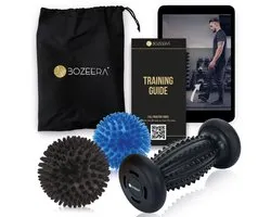 Set de Roller de massage pour les pieds BOZEERA - Rouleau pour les pieds - Balles de massage à picots - Balle de Massage - Balle Triggerpoint - Fasciite plantaire - Set de rouleaux de massage (3 pièces) - Avec affiche vidéo et sac