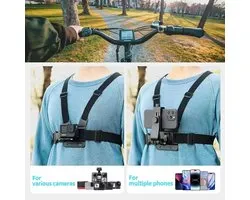 Sangle de poitrine universelle, support de téléphone adapté au cyclisme, au kayak, à la pêche et au skateboard, compatible avec les caméras d'action iPhone, Samsung, GoPro, Insta360 et DJI pour les prises de vue en point de vue et les vlogs
