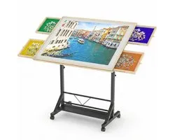 PiecePro Verstelbaar Puzzelbord met 4 Lades - 1500 Stukjes - Verplaatsbare Puzzeltafel met Opbergsysteem - 89 x 69 cm - Puzzelmat met Wieltjes - Portapuzzle - Puzzelplaat - Puzzelplank