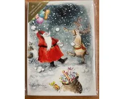 Fitzwilliam Museum Christmas cards Santa and Rufolf Snowballing ~ Kerstkaarten Kerstman met Rudolf