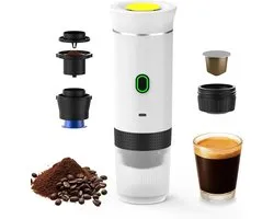 Cette machine à café portable, adaptée à la voiture, à la maison et aux voyages, est une machine à café électrique sans fil 3-en-1 qui fonctionne à la fois avec des capsules de café et du café moulu. Une tasse de 150 ml est fournie.
