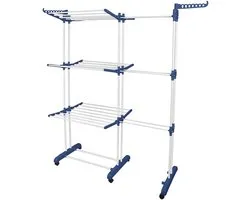 PIPIPOXER-Tour de Séchage Extensible-Séchoir – Étendoir Pliable – Équipé de Roulettes-Bleu + Blanc