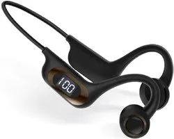 Bone Conduction draadloze Bluetooth-headset, 5.3-kaart digitaal display, hangende oor sport-Bluetooth-headset, geschikt voor mobiele telefoons en computers, buitensporten, reizen, autorijden (zwart)
