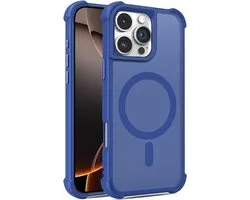Mobigear Hoesje geschikt voor Apple iPhone 16 Pro Max MagSafe Telefoonhoesje Hardcase | Mobigear Armor Shield Backcover | Geschikt voor MagSafe | Geschikt voor Draadloos Opladen met Magnetische Ring | Geschikt voor MagSafe Case - Blauw
