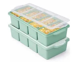 Bangosa Bacs de Congélation en Silicone avec Couvercle – Bacs de Préparation de Repas – Bac de Conservation - Plateau de congélateur en silicone - Pour Soupe, Alimentation pour Bébés & Sauce – Empilable – 4x 250ml - 2 pièces Vert
