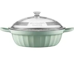 Buydeem Geëmailleerde Braadpan & Stoompan 3,8L – Cozy Greenish