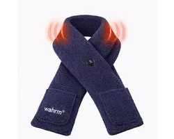 Wahrm Handwarmer Shawl – Écharpe chauffante infrarouge avec poches pour les mains – 3 modes de chaleur – Batterie externe 5 000 mAh incl. – Rechargeable – Bleu marine