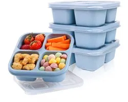 4 Stuks Lunch boxen - Snack box Containers - Verdeelde Tray met Deksel - Snackbox Deli Box - Draag bare Snacks chaal met 4 Compar timenten - Geschikt voor Noten, Snoep, Feesten, Fruit, Enter tainment, Groenten, Pick nicks - Blauw