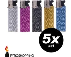 Pyroshopping Diamond Lighters – Set van 5 stuks – Navulbare stormaanstekers - Windproof gasaanstekers