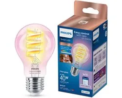 Philips Smart Lighting - LED-filamentlamp - E27 fitting - RGB - Gekleurd en instelbaar wit licht - Dimbaar - 40W - Standaard lampvorm: A60 - Helder glas - Wifi