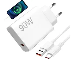 90W snellader voor Xiao-mi Red-mi Note 14/13/12/11 Pro 14C, USB-C 6A kabel 2M Hypercharge, Turbolader voor Xiao-mi 15 Ultra, 14T, 13T, POCO X7 Pro, Pad 7, F5, F4 en meer
