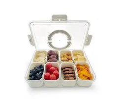 LifeLux Snackbox / Lunchbox met vakjes & Handvat – 8 Compartimenten snackdoosjes + 2 Bestekvakjes (Niet voor vaatwasser) - Picknick box volwassenen kinderen