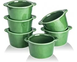 Brulee Keramische Ramekins vicrays Mini Vanille Cups 6 oz Oven Safe Bowls Souffle Bowls voor Bakken Enkele Braadpan Dipsaus Pioneer Vrouw Groen Pack van 6