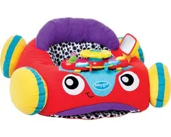 Playgro Comfy Car - Babyzitje met Activiteiten - Pluchen Zitkussen Auto met Stuur, Licht en Muziek - Interactief Babyspeelgoed - Kraamcadeau & Babyshower Cadeau - Vanaf 6 Maanden - 52 x 57 cm