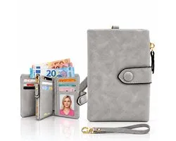 Luxamore® Dames Portemonnee Parelgrijs - Compact - RFID Bescherming - 12 Pasjesvakken - Creditcardhouder - Kunstleer - Ritsvakken - Cadeau voor Vrouwen