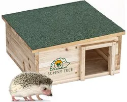 Sunny Tree Maison pour hérisson – Maison pour hérisson en bois étanche avec plaque de base et Labyrinth – Mangeoire pour hérisson pour l'extérieur – Protège les hérissons de la pluie et des prédateurs
