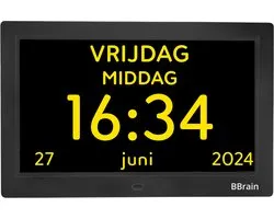 BBrain Basic - Digitale Dementieklok 10 inch || 21 verschillende herinneringen || Medicatieherinnering || Alarmfunctie || Afstandsbediening || Zwart
