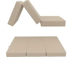 POKAR Foldable Mattress 3-Piece Foldable Camping Mattress Camping Bed Folding Bed Guest Bed Floor Mattress Sleeping Mattress 120 x 195 x 15 cm, Beige