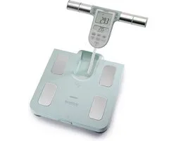 OMRON BF511 weegschaal met 8 sensoren voor het meten van lichaamscompositie, BMI en vetpercentage. Ideaal als weegschaal voor personen, volwassenen en kinderen (+6 jaar) - Turquoise