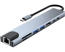 QTTVBTNA -8-in-1 USB C Hub – HDMI, Ethernet, 100W PD, SD/TF, USB A & C – Multiport Adapter voor Laptop
