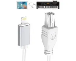 Câble MIDI 1,5 mètre - Compatible avec Lightning vers USB 2.0 - Compatible avec Apple iPad, iPhone, FL Studio, Adobe Audition, YahamaDAC, amplificateur, clavier, mixeur - Apple Lightning vers USB