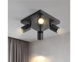 Glitzerlife LED Plafondspot - Plafondlamp - 4-lichts GU10 Fitting - Zwart Vierkant - 350° Draaibaar - Modern Design Woonkamer Slaapkamer Hal - Exclusief Lichtbron