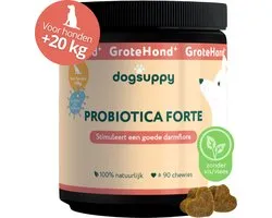 GroteHond⁺ Probiotica Forte - Zonder vlees - Ondersteunt Darmflora & Spijsvertering - 100% Natuurlijk - 90 snoepjes - Gras eten, Problemen met Ontlasting & Huidgevoeligheid - 4.5 miljard CFU Probiotica per snoepje - Voor Grote Honden +20kg