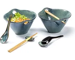 Saladekomset, Ramen Noedel soepkommen met eetstokjes 2 sets 600 ml, Japans servies Ramen Bowl