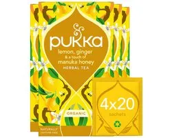 Pukka Tea Lemon, Ginger & Manuka Honey - 80 Theezakjes - Biologische Kruidenthee Citroen, Gember, Honing - 4 x 20 Zakjes - Thee Voordeelverpakking