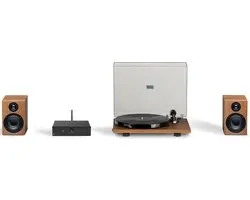 Set stéréo Pro-Ject E-Phono - Système HiFi complet - Platine vinyle - Amplificateur stéréo - Deux enceintes - Câbles d'enceinte inclus - Noyer/ Zwart/Noyer
