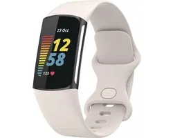 Siliconen Smartwatch bandje - Geschikt voor Fitbit Charge 5 / Fitbit Charge 6 siliconen bandje - zand wit - Strap-it Horlogeband / Polsband / Armband - Maat: Maat L