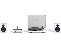 Set stéréo Pro-Ject E-Phono - Système HiFi complet - Platine vinyle - Amplificateur stéréo - Deux enceintes - Câbles d'enceinte inclus - Wit/ Argent/ Wit