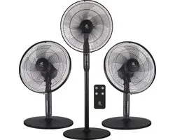 AirKing 3-in-1 Statiefventilator met afstandsbediening – Energie Zuinige Ventilator Staand met 3 Snelheidsstanden - Koelventilator met Timer en Nachtstand voor Optimale Verkoeling - Zwart