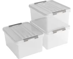 Curver Handy+ Opbergbox - 35L - 3 stuks - Transparant met deksel