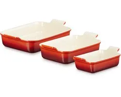 Le Creuset Set de 3 Plats de Cuisson Rectangulaires Heritage 19/26/32 cm Rouge Cerise
